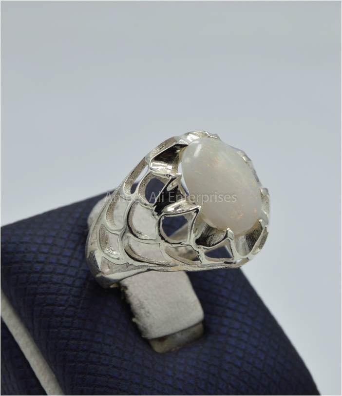 AAE 5928 Chandi Ring 925, Stone: Opal - AmeerAliEnterprises