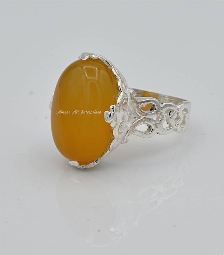 AAE 6590 Chandi Ring 925, Stone: Yellow Aqeeq