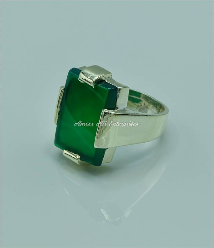 AAE 6762 Chandi Ring 925, Stone: Green Aqeeq
