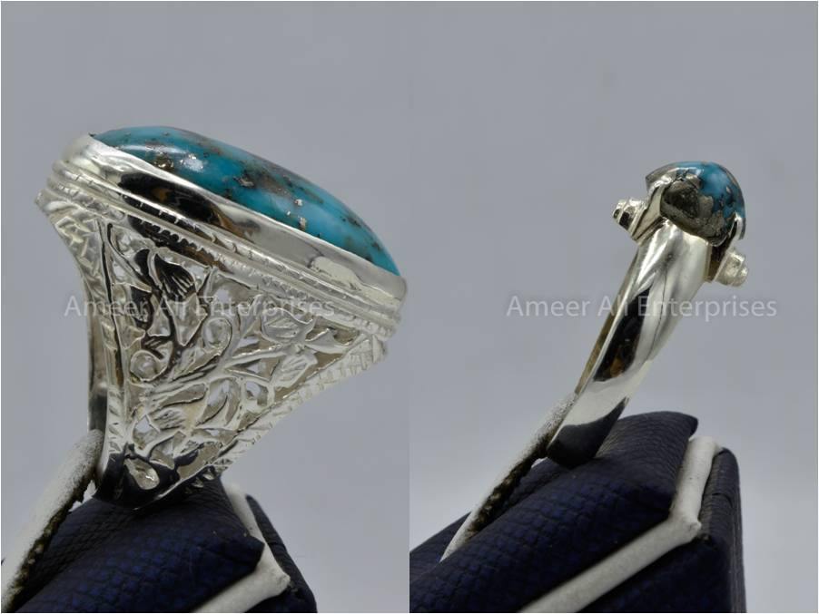 Silver Couple Rings: Pair 123, Stone: Shajri Feroza - AmeerAliEnterprises