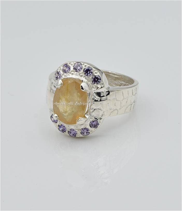 AAE 6641 Chandi Ring 925, Stone: Pukhraj