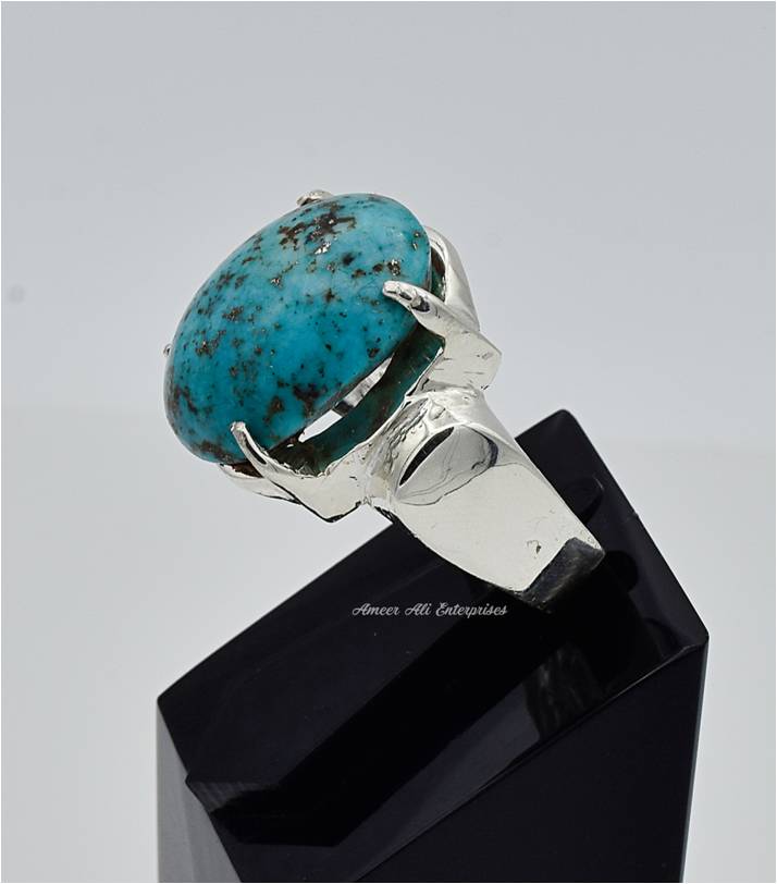 AAE 6586 Chandi Ring 925, Stone: Shajri Feroza - Main Image