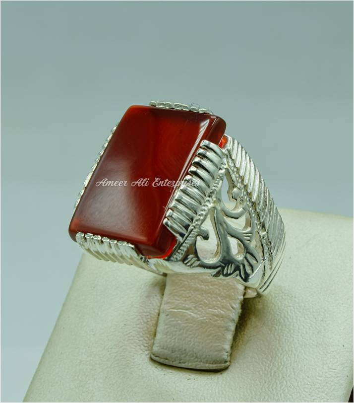 AAE 6763 Chandi Ring 925, Stone: Red Aqeeq