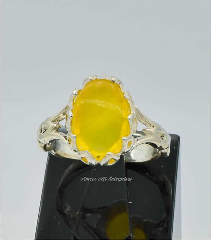 AAE 2317 Chandi Ring 925, Stone: Yellow Aqeeq