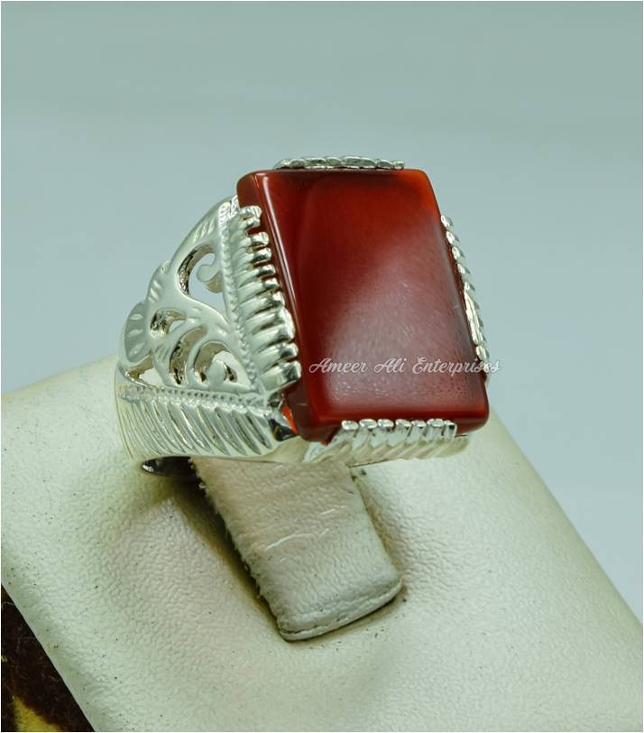 AAE 6763 Chandi Ring 925, Stone: Red Aqeeq