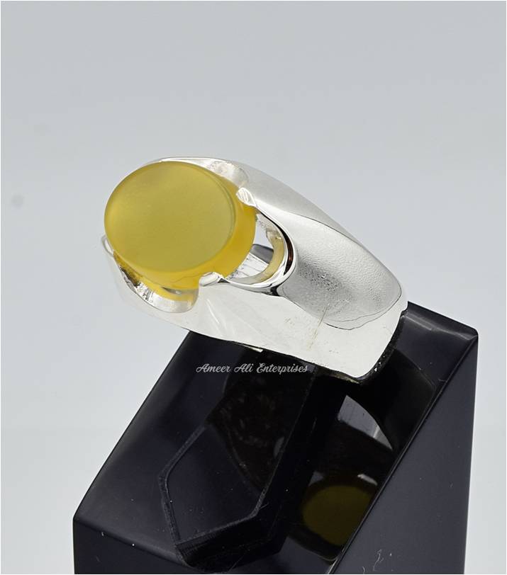 AAE 6672 Chandi Ring 925, Stone: Yellow Aqeeq