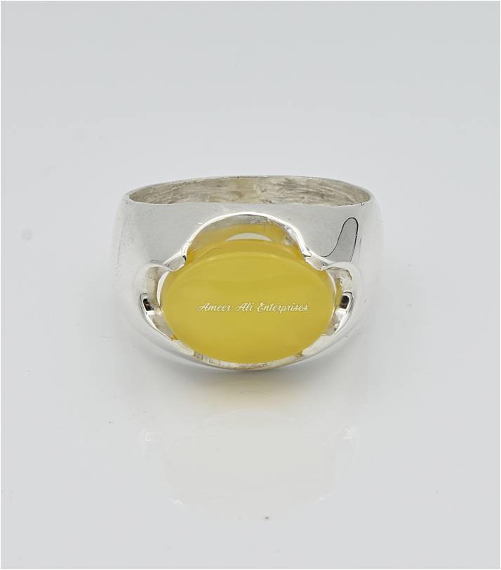 AAE 6672 Chandi Ring 925, Stone: Yellow Aqeeq