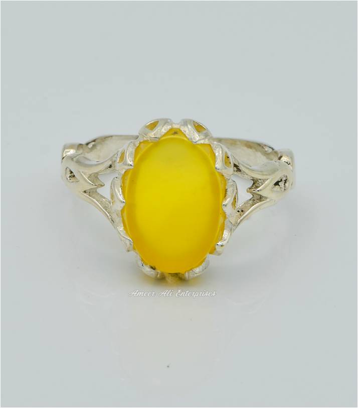 AAE 2317 Chandi Ring 925, Stone: Yellow Aqeeq
