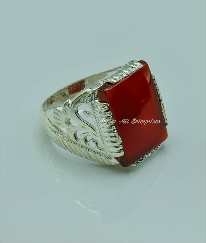 AAE 6763 Chandi Ring 925, Stone: Red Aqeeq