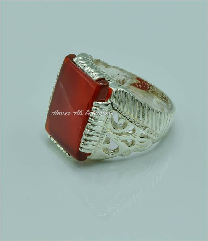 AAE 6763 Chandi Ring 925, Stone: Red Aqeeq