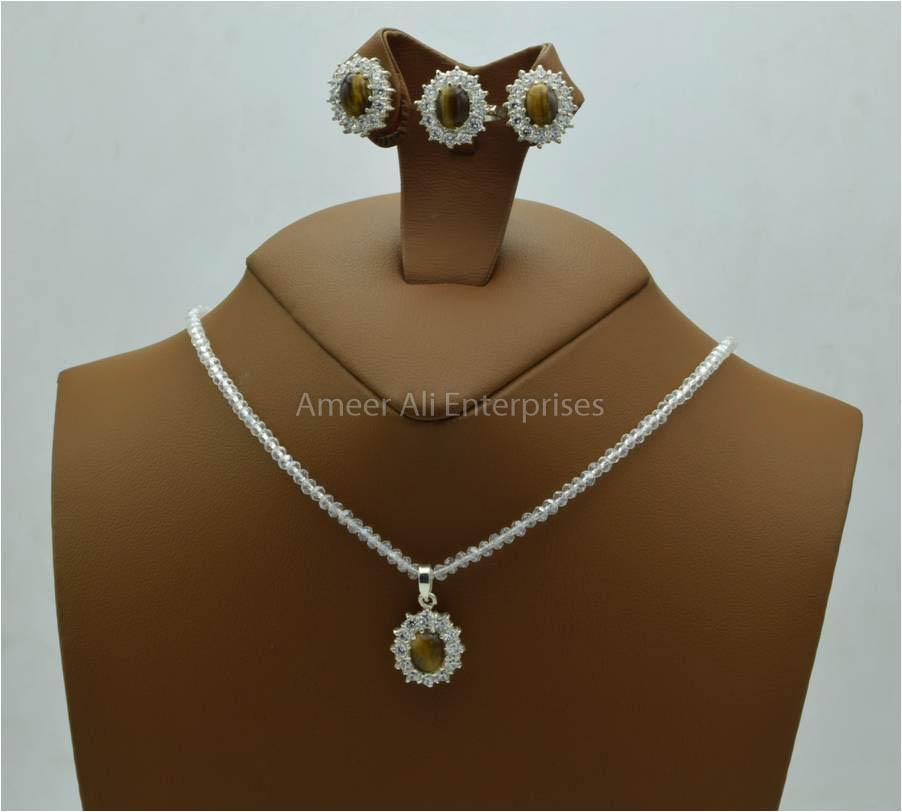 AAE 5777 Chandi Set 925, Stone: Tiger's Eye - AmeerAliEnterprises