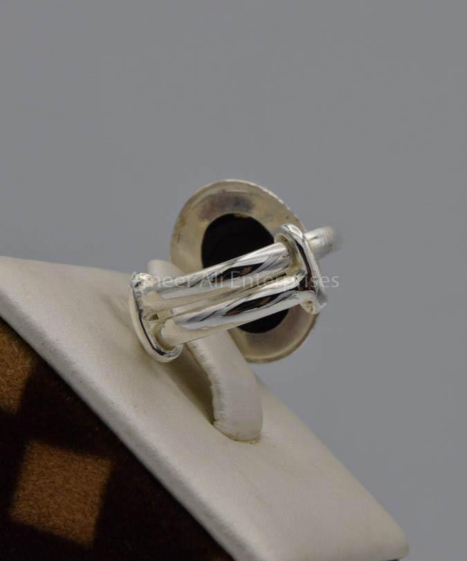 AAE 7435 Chandi Ring 925, Stone: Black Aqeeq - AmeerAliEnterprises