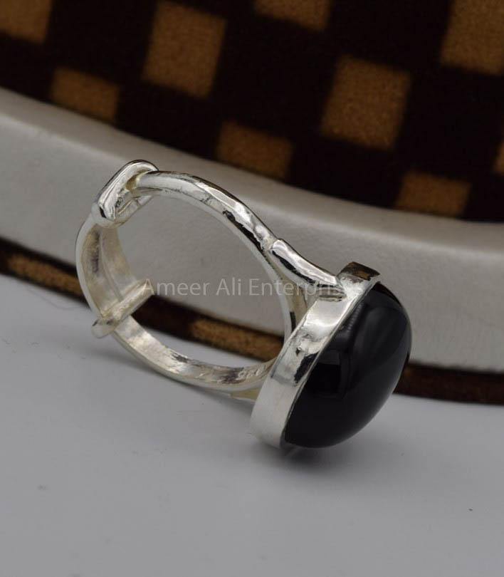 AAE 7435 Chandi Ring 925, Stone: Black Aqeeq - AmeerAliEnterprises