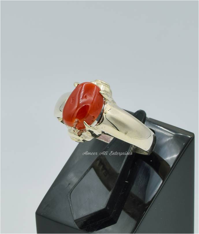 AAE 9984 Chandi Ring 925, Stone: Marjan (Coral)