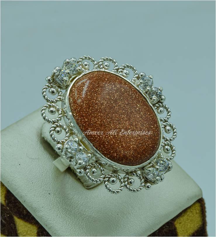 AAE 5725 Chandi Ring 925, Stone: Sun Sitara - AmeerAliEnterprises