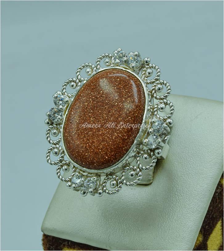 AAE 5725 Chandi Ring 925, Stone: Sun Sitara - AmeerAliEnterprises
