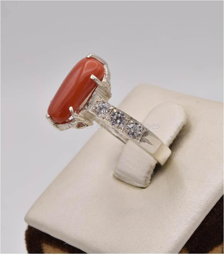 AAE 2503 Chandi Ring 925, Stone: Marjan (Coral) - AmeerAliEnterprises