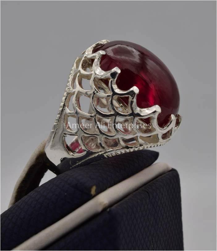 AAE 2202 Chandi Ring 925, Stone: Irani Poota Yaqoot (Anari Yaqoot) - AmeerAliEnterprises