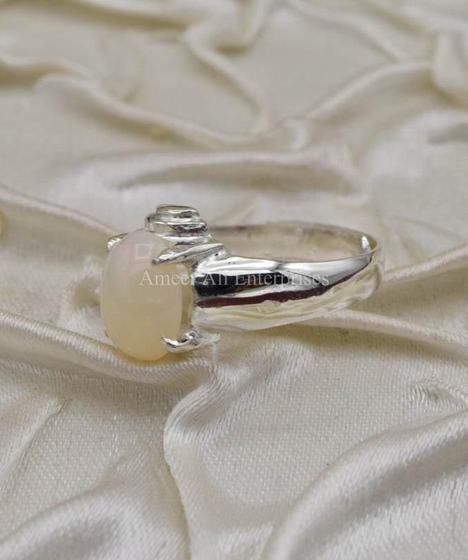 AAE 0323 Chandi Ring 925, Stone Opal (White) - AmeerAliEnterprises
