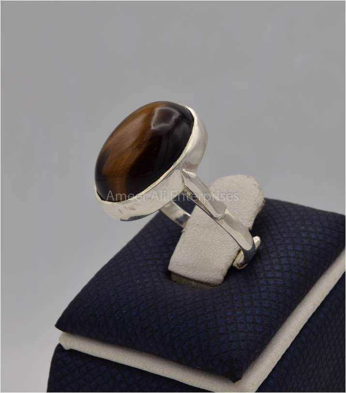 AAE 7434 Chandi Ring 925, Stone: Tiger's Eye - AmeerAliEnterprises