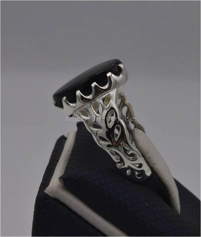 AAE 1211 Chandi Ring 925, Stone: Black Aqeeq - AmeerAliEnterprises