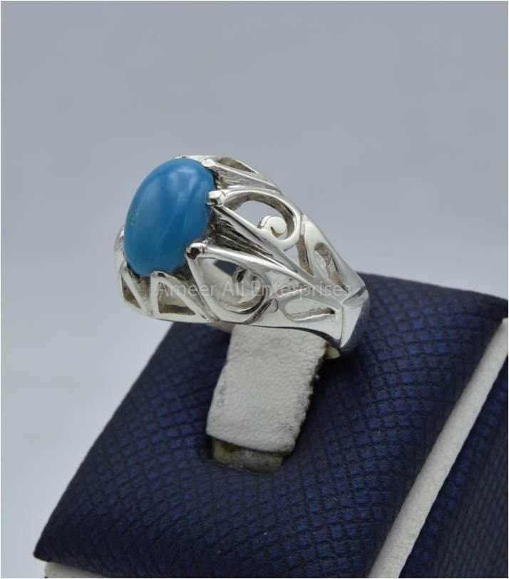 AAE 5793 Chandi Ring 925, Stone: Feroza - AmeerAliEnterprises
