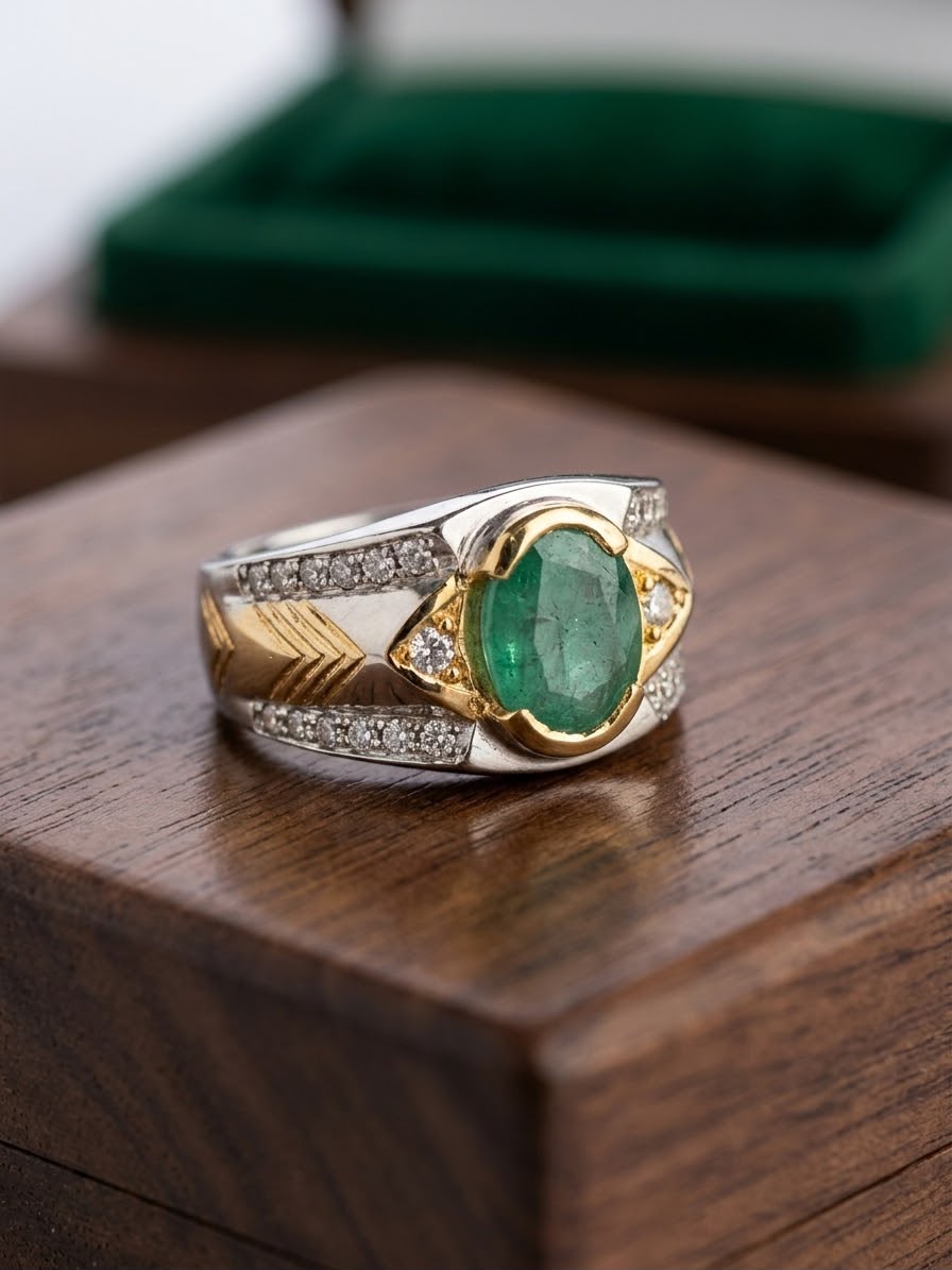 AAE 7778 Chandi Ring 925, Stone Emerald (Zamurd)