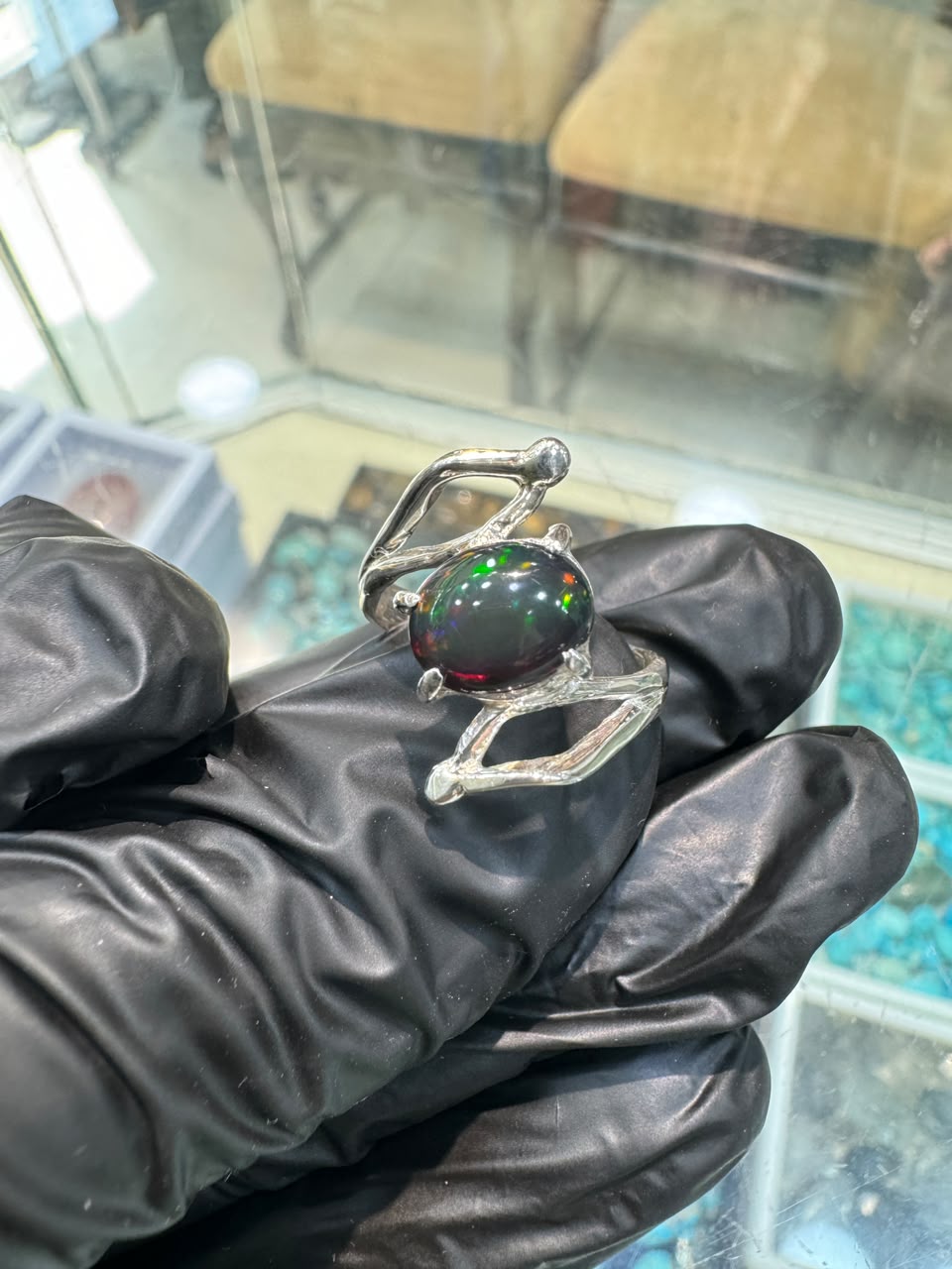AAE 7785 Chandi Ring 925, Stone: Opal (Black)