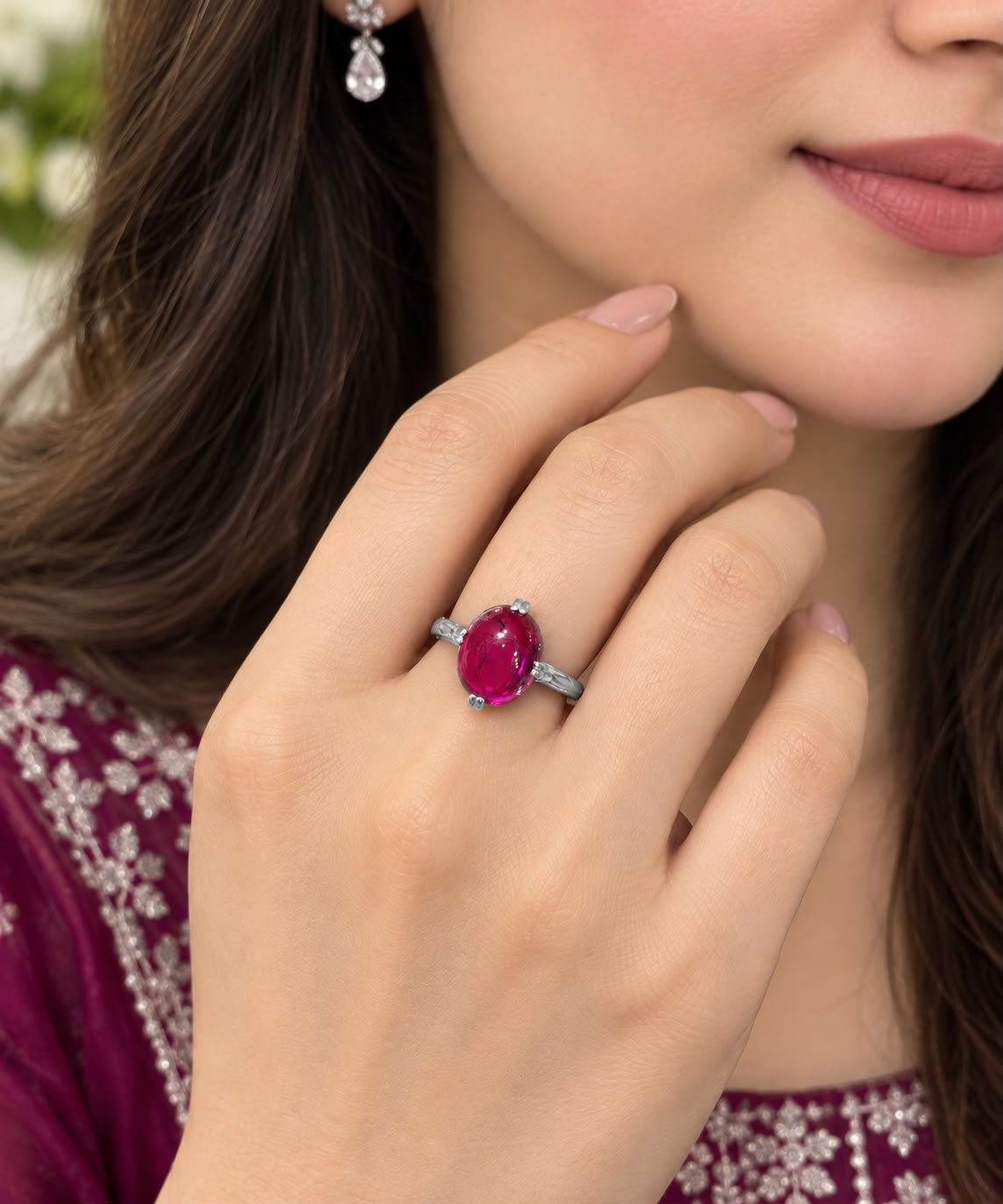 AAE 7776 Chandi Ring 925, Stone: Irani Poota Yaqoot (Anari Yaqoot)