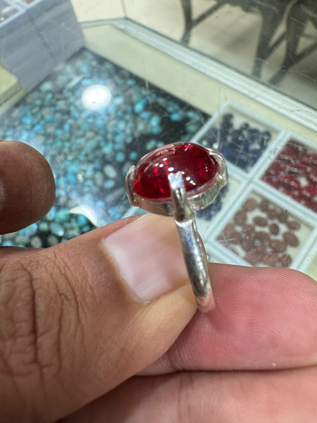 AAE 7776 Chandi Ring 925, Stone: Irani Poota Yaqoot (Anari Yaqoot)