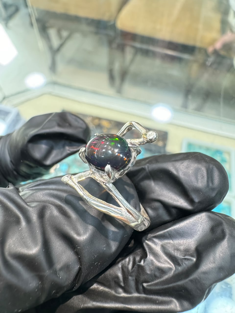 AAE 7785 Chandi Ring 925, Stone: Opal (Black)