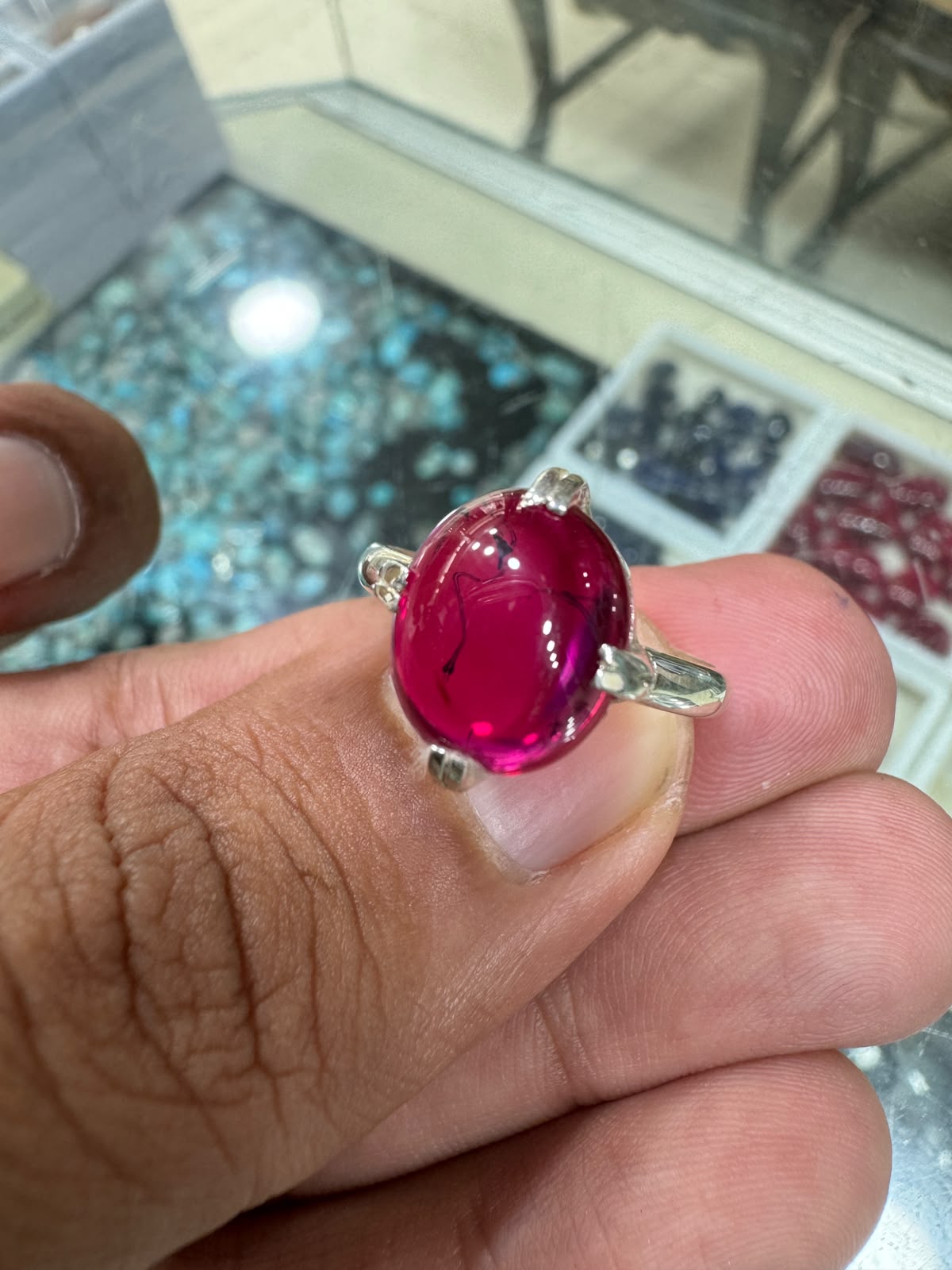 AAE 7776 Chandi Ring 925, Stone: Irani Poota Yaqoot (Anari Yaqoot)