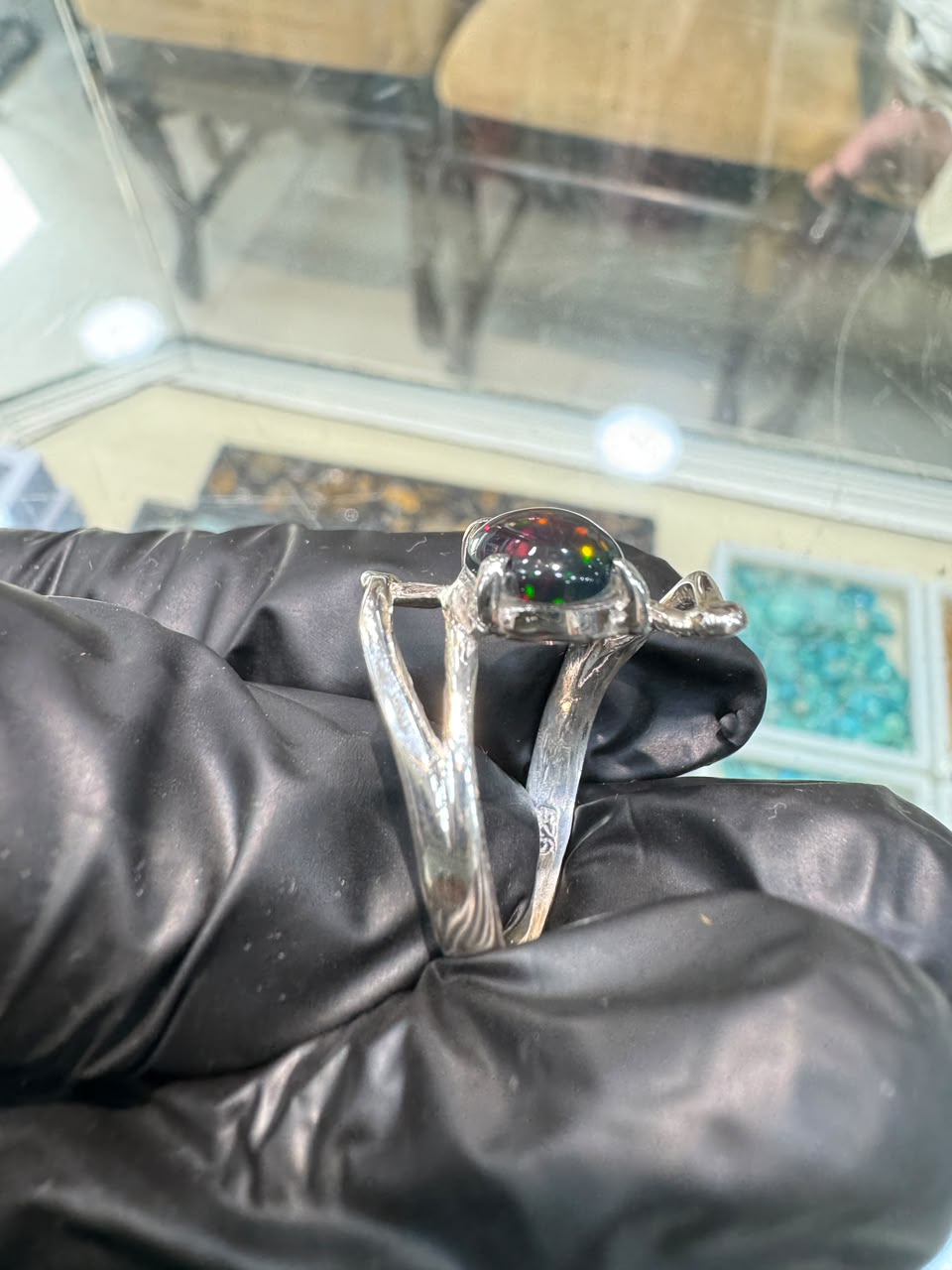 AAE 7785 Chandi Ring 925, Stone: Opal (Black)