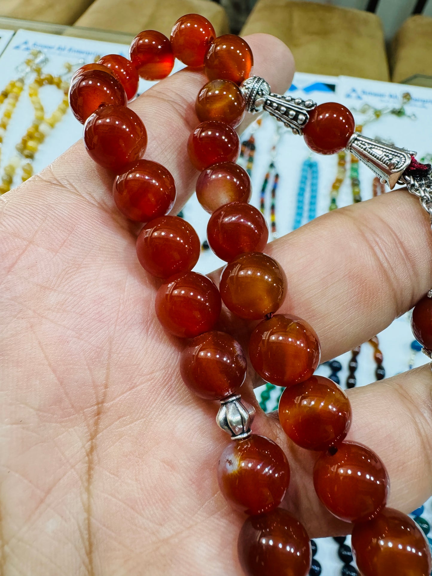10 mm Red Aqeeq Stones Tasbeeh Round