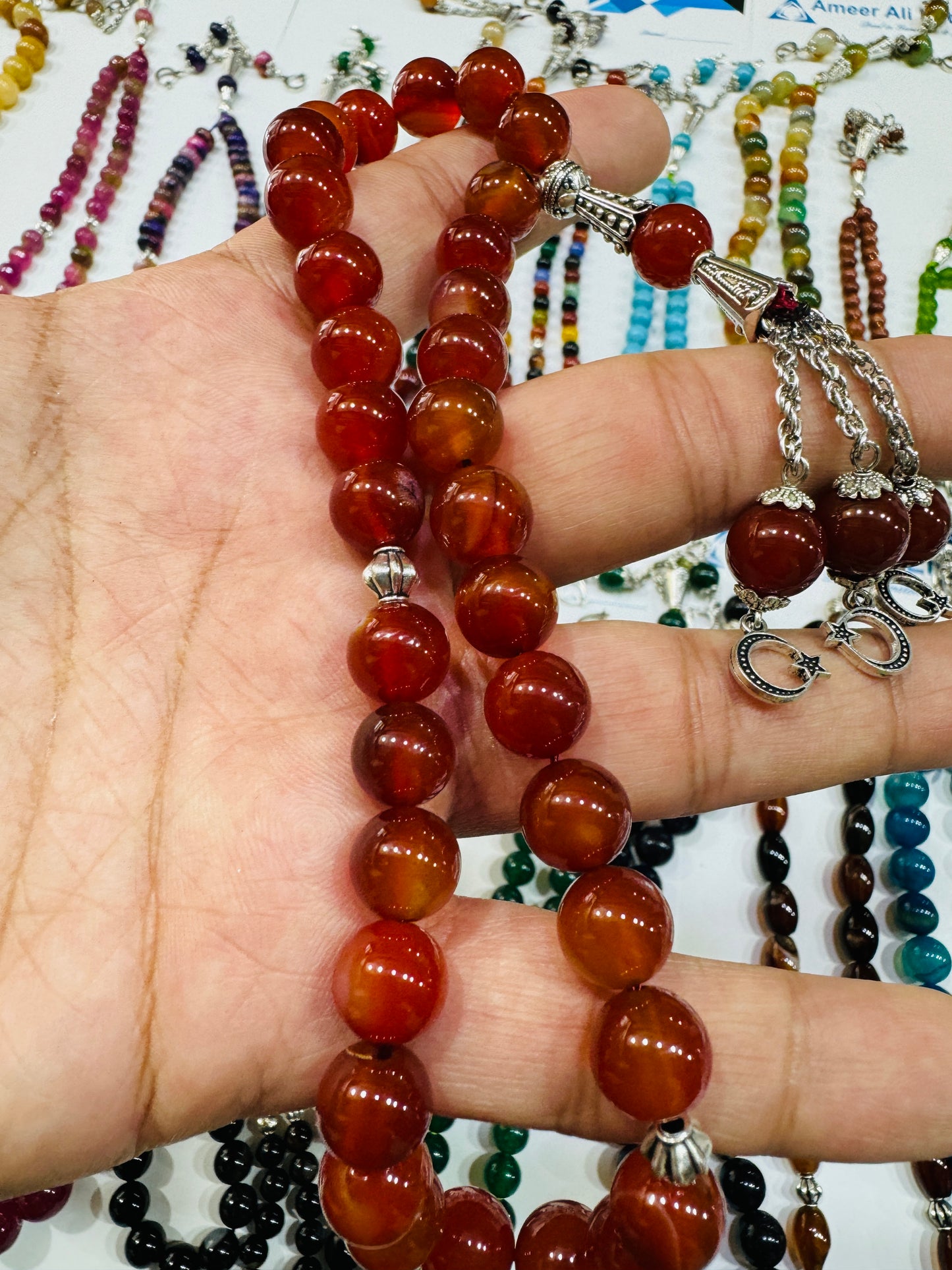 10 mm Red Aqeeq Stones Tasbeeh Round
