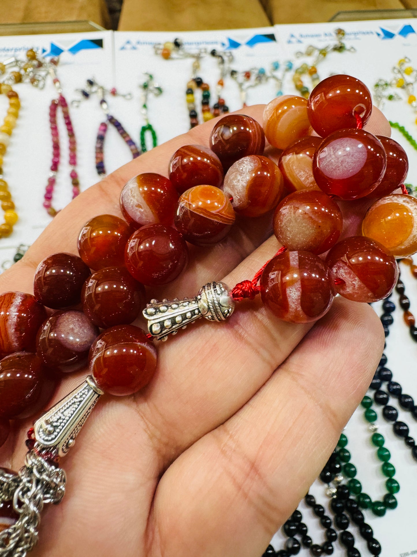 12 mm Red Aqeeq Stones Tasbeeh