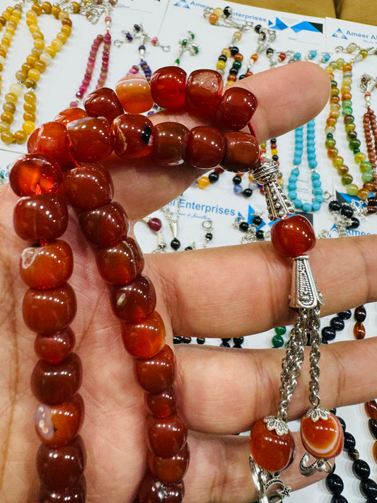 10 mm Red Aqeeq Stones Tasbeeh