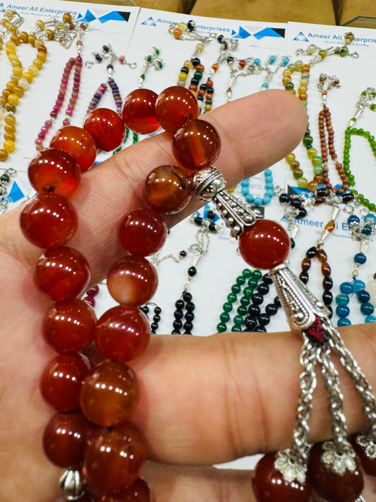 10 mm Red Aqeeq Stones Tasbeeh Round