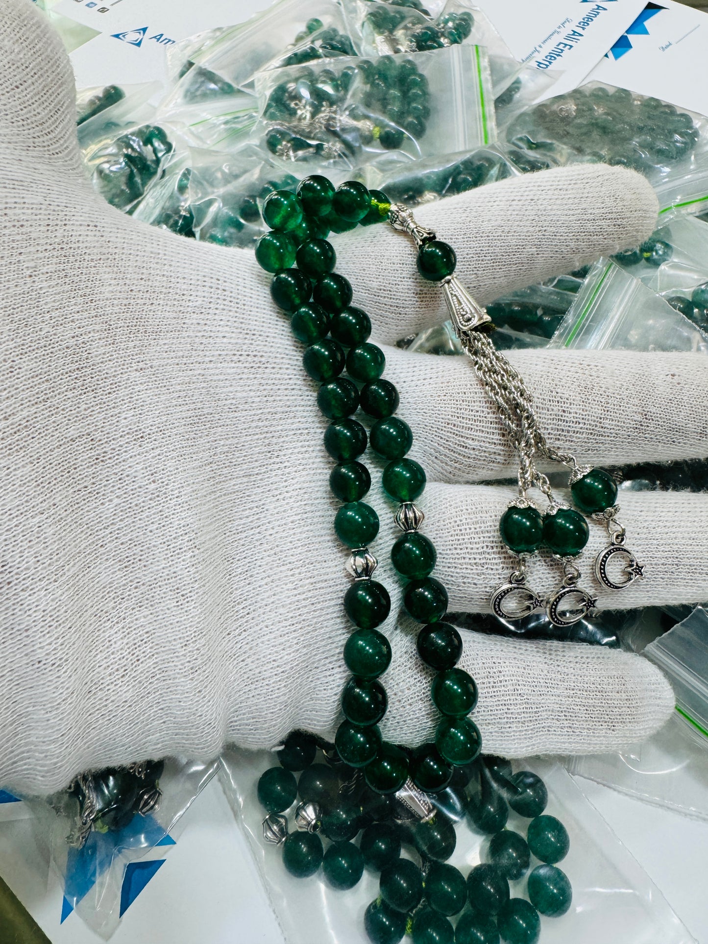 8 mm Green Aqeeq Stones Tasbeeh