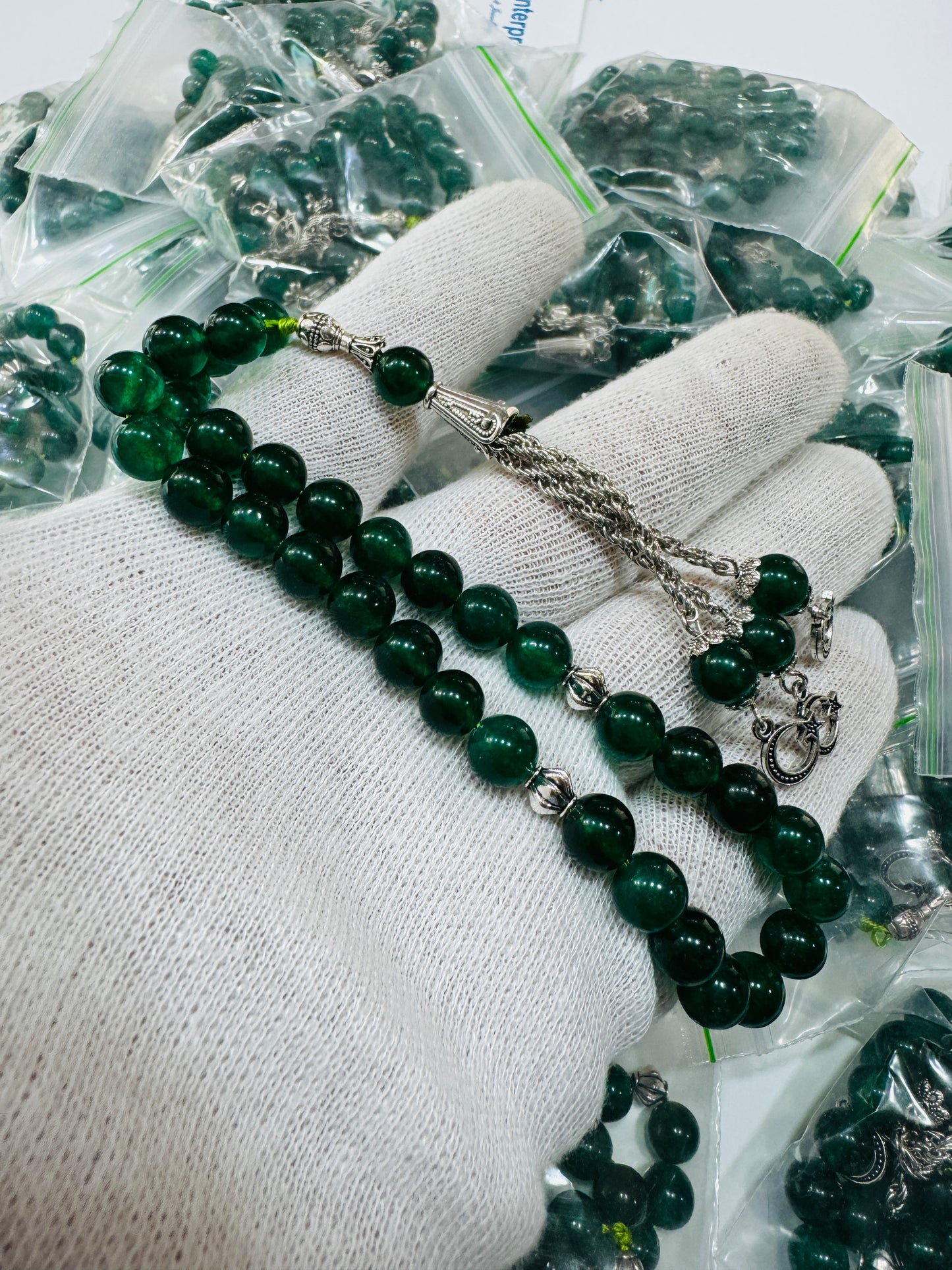 8 mm Green Aqeeq Stones Tasbeeh