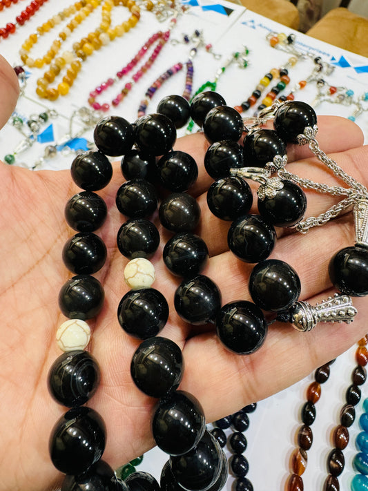 12 mm Black Aqeeq Captan Tasbeeh