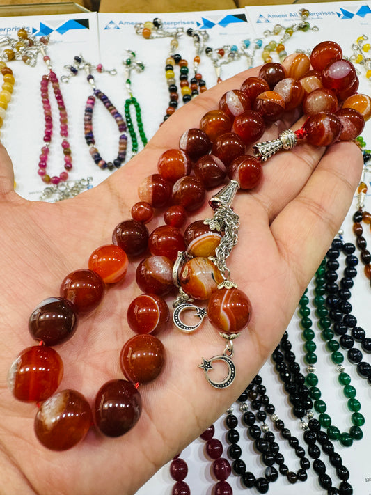 12 mm Red Aqeeq Stones Tasbeeh