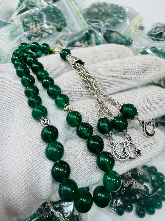 8 mm Green Aqeeq Stones Tasbeeh