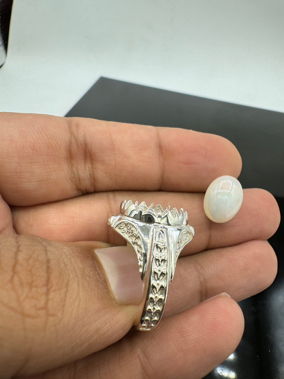 Chandi Infinity Ring AAE 2491, Opal Stone Chandi Ring. – AmeerAliEnterprises
