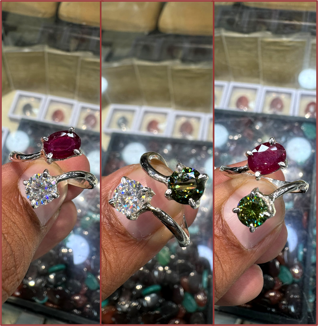 AAE 7790 Chandi Ring 925, Stone: Ruby (Yaqoot) & Moissanite
