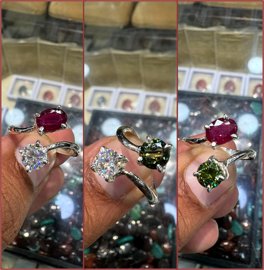 AAE 7790 Chandi Ring 925, Stone: Ruby (Yaqoot) & Moissanite