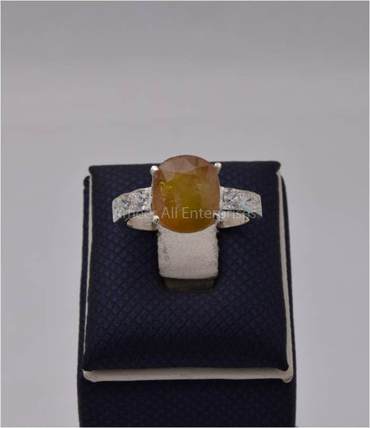 AAE 1568 Chandi Ring 925, Stone: Yellow Sapphire (Pukhraj)