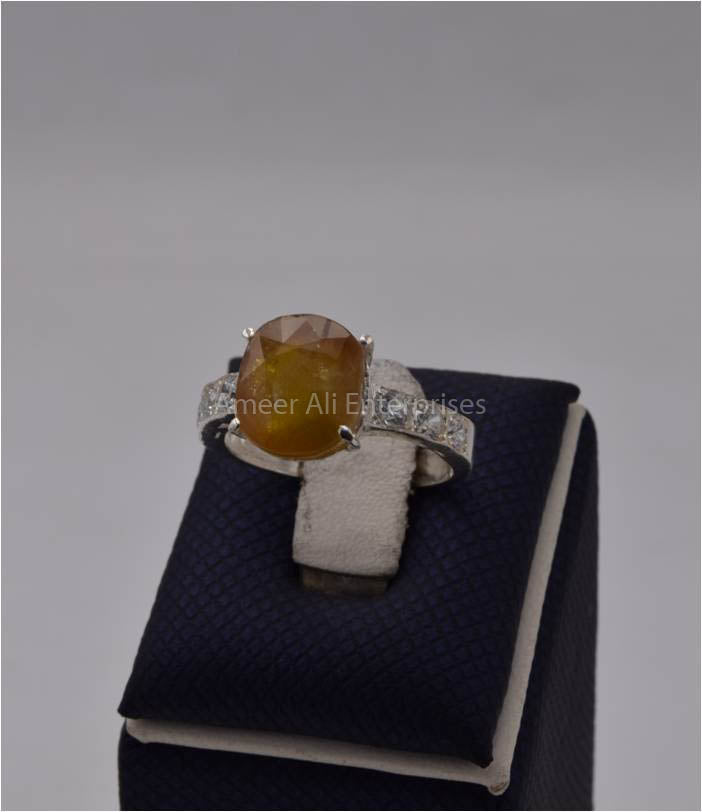 AAE 1568 Chandi Ring 925, Stone: Yellow Sapphire (Pukhraj)