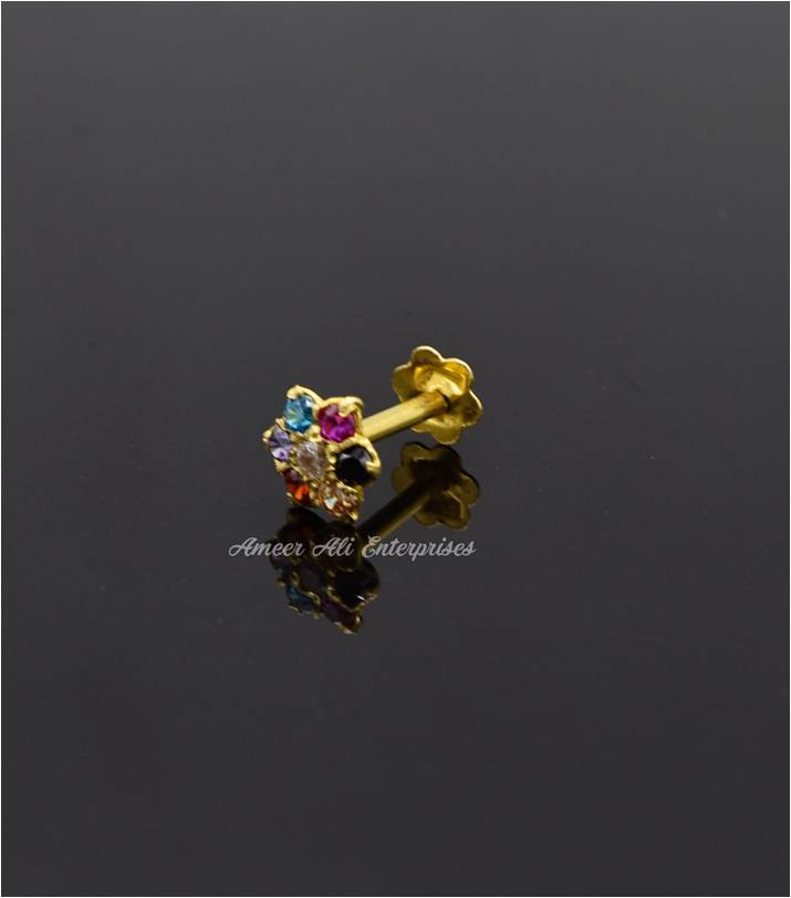 AAE 6884 Gold Nose pin, Stone: Zircon