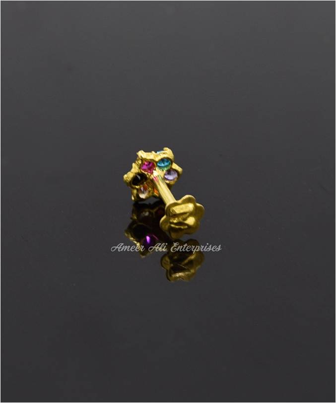 AAE 6884 Gold Nose pin, Stone: Zircon